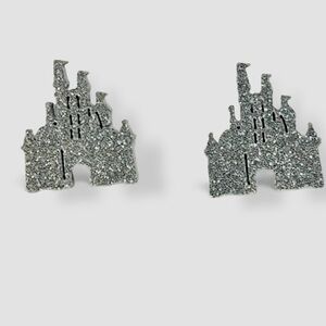 Silver Glitter Princess Castle Kids Earrings